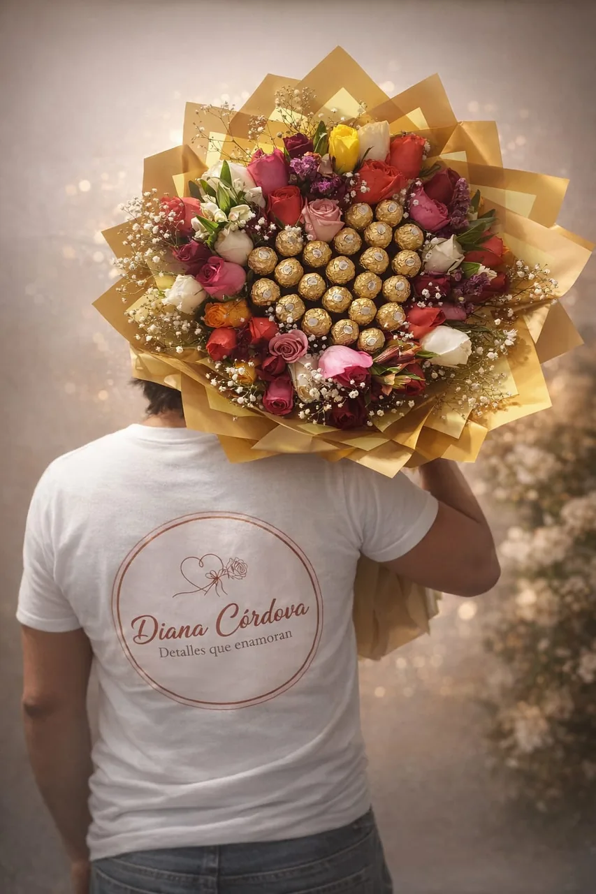 Ramo de flores con chocolates Ferrero para cumpleaños — Novedades Diana Comalcalco